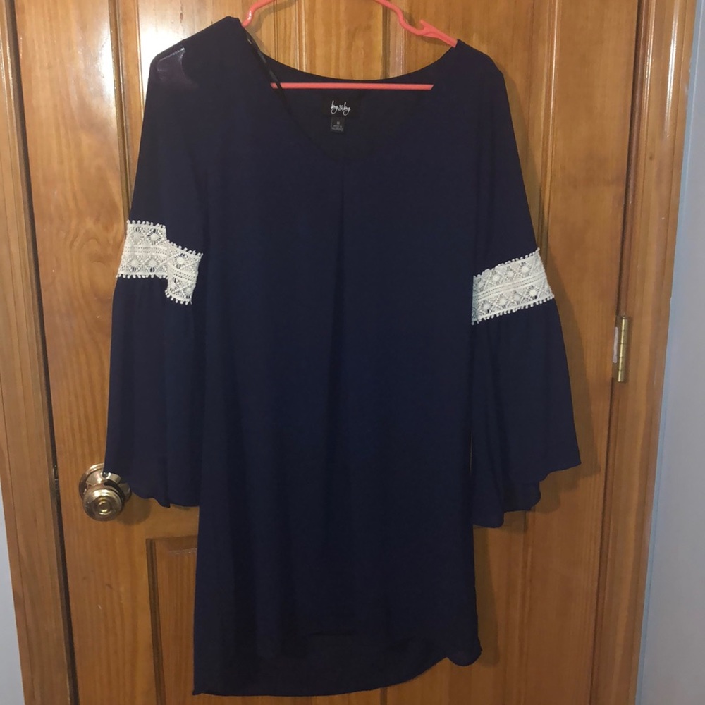Navy dress with bell sleeves